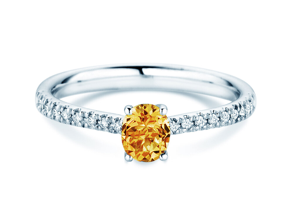 Geburtsstein-Ring Glow Pavé November in Platin 950/- mit Citrin 0,60ct und Diamanten 0,11ct