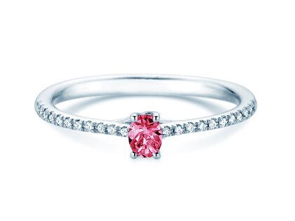 Geburtsstein-Ring Glow Pavé Oktober in 14K Weißgold mit Pinker Turmalin 0,25ct und Diamanten 0,09ct