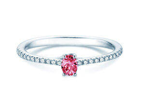 Geburtsstein-Ring Glow Pavé Oktober in 14K Weißgold mit Pinker Turmalin 0,25ct und Diamanten 0,09ct