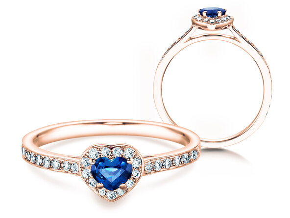 Verlobungsring Heart Saphir in 18K Roségold mit Saphir 0,25ct und Diamanten 0,34ct