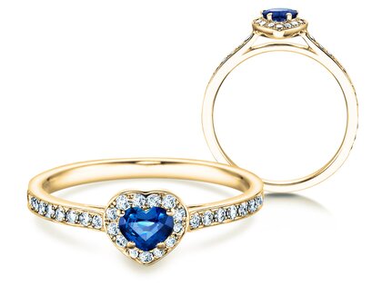 Verlobungsring Heart Saphir in 18K Gelbgold mit Saphir 0,25ct und Diamanten 0,34ct