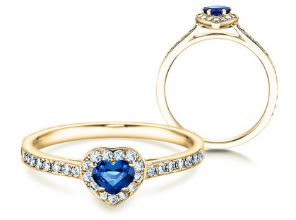 Verlobungsring Heart Saphir in 14K Gelbgold mit Saphir 0,25ct und Diamanten 0,34ct