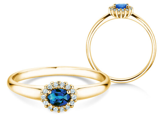 Verlobungsring Jolie Cross in 9K Weißgold mit Saphir 0,25ct und Diamanten 0,06ct