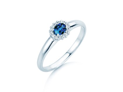 Verlobungsring Jolie Cross in 9K Weißgold mit Saphir 0,25ct und Diamanten 0,06ct