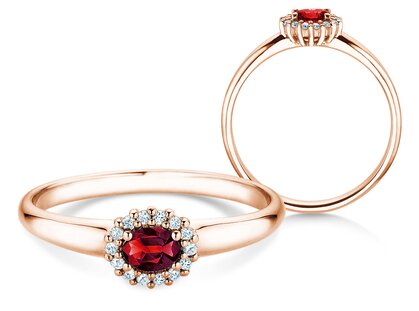 Verlobungsring Jolie Cross in 14K Roségold mit Rubin 0,25ct und Diamanten 0,06ct