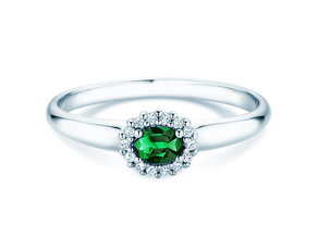 Verlobungsring Jolie Cross in 9K Weißgold mit Smaragd 0,25ct und Diamanten 0,06ct