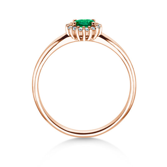 Verlobungsring Jolie Cross in 9K Roségold mit Smaragd 0,25ct und Diamanten 0,06ct