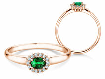 Verlobungsring Jolie Cross in 18K Roségold mit Smaragd 0,25ct und Diamanten 0,06ct