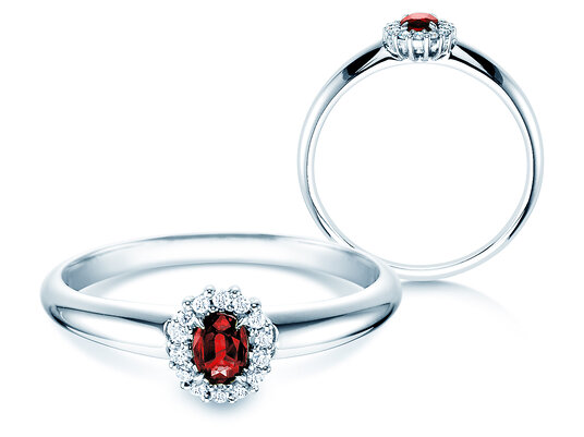 Verlobungsring Jolie in 9K Weißgold mit Rubin 0,25ct und Diamanten 0,06ct