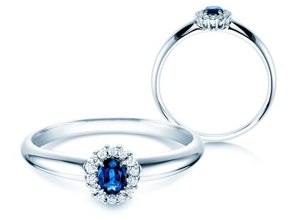 Verlobungsring Jolie in Platin 950/- mit Saphir 0,25ct und Diamanten 0,06ct