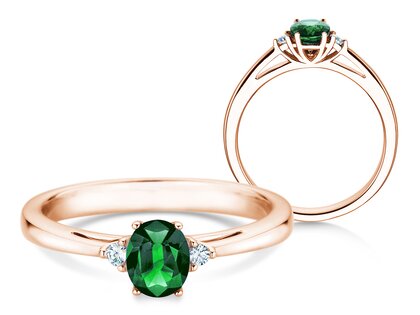Verlobungsring Life in 9K Roségold mit Smaragd 0,25ct und Diamanten 0,03ct
