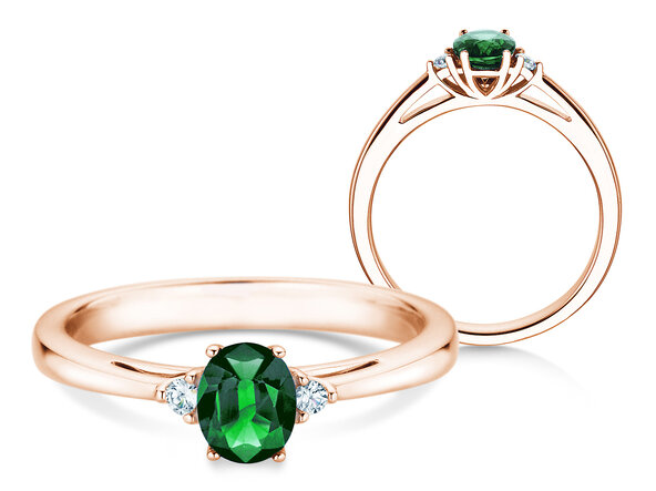Verlobungsring Life in 9K Roségold mit Smaragd 0,25ct und Diamanten 0,03ct
