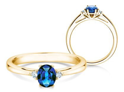 Verlobungsring Life in 14K Gelbgold mit Saphir 0,60ct und Diamanten 0,03ct