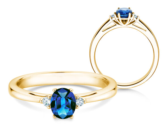 Verlobungsring Life in 14K Gelbgold mit Saphir 0,60ct und Diamanten 0,03ct