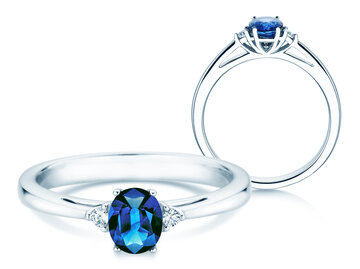 Verlobungsring Life in 9K Weißgold mit Saphir 0,25ct und Diamanten 0,03ct
