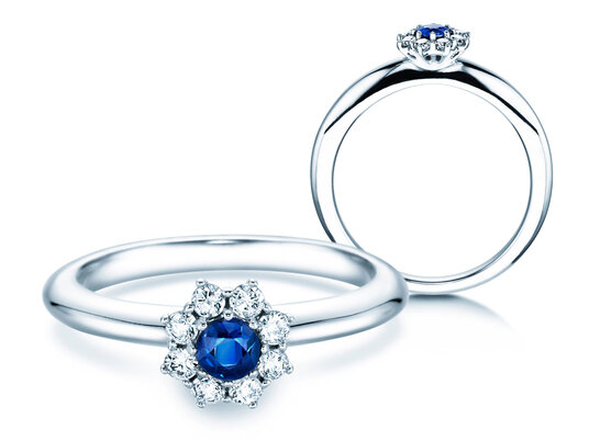 Verlobungsring Lovely in 18K Weißgold mit Saphir 0,25ct und Diamanten 0,25ct