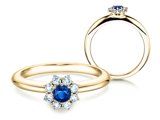 Verlobungsring Lovely in 18K Gelbgold mit Saphir 0,33ct und Diamanten 0,40ct