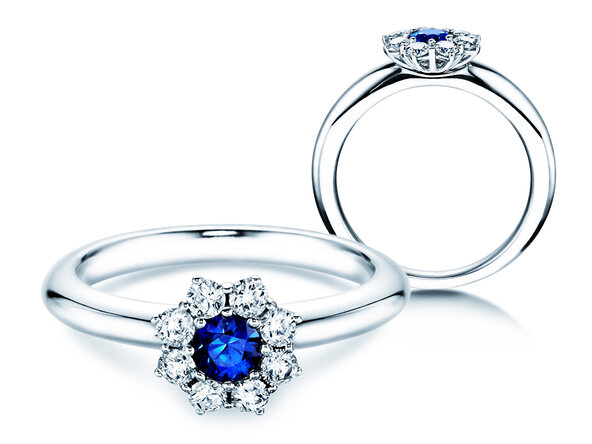 Verlobungsring Lovely in 14K Weißgold mit Saphir 0,33ct und Diamanten 0,40ct