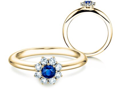 Verlobungsring Lovely in 14K Gelbgold mit Saphir 0,10ct und Diamanten 0,15ct