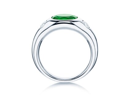Ring Three-Stone Signet in 9K Weißgold mit Smaragd 1,35ct und natürliche Diamanten 0,30ct
