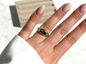 Ring Three-Stone Signet in 9K Weißgold mit Smaragd 1,35ct und natürliche Diamanten 0,30ct