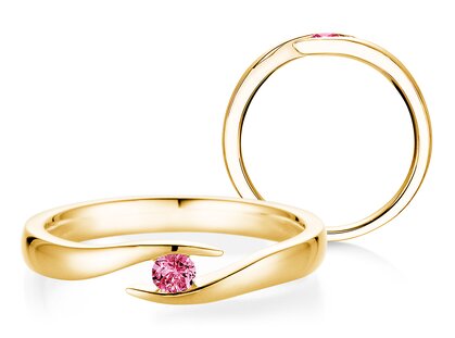 Verlobungsring Twist Colour in 9K Gelbgold mit Pinker Turmalin 0,05ct
