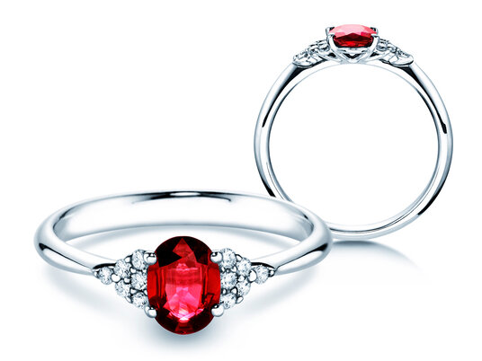Verlobungsring Vivid in 9K Weißgold mit Rubin 1,00ct und Diamanten 0,12ct