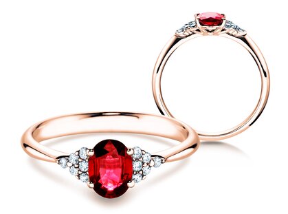 Verlobungsring Vivid in 14K Roségold mit Rubin 1,00ct und Diamanten 0,12ct