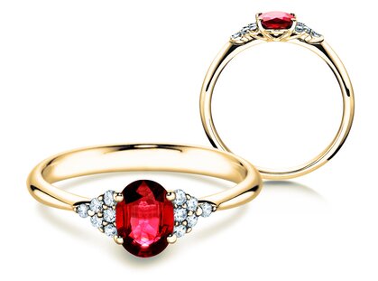 Verlobungsring Vivid in 14K Gelbgold mit Rubin 1,00ct und Diamanten 0,12ct