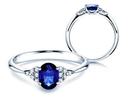 Verlobungsring Vivid in Platin 950/- mit Saphir 1,00ct und Diamanten 0,12ct