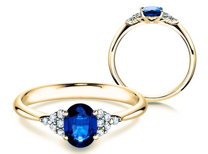 Verlobungsring Vivid in 14K Gelbgold mit Saphir 1,00ct und Diamanten 0,12ct