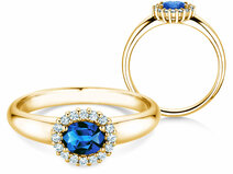 Verlobungsring Windsor Cross in 9K Gelbgold mit Saphir 0,60ct und Diamanten 0,12ct