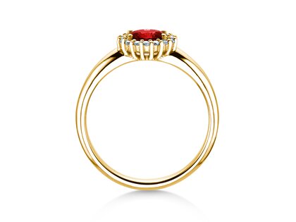 Verlobungsring Windsor Cross in 14K Gelbgold mit Rubin 0,60ct und Diamanten 0,12ct