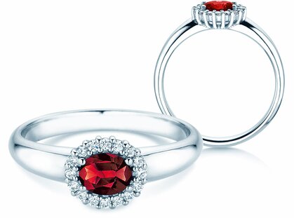Verlobungsring Windsor Cross in 14K Weißgold mit Rubin 0,60ct und Diamanten 0,12ct