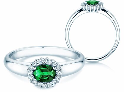 Verlobungsring Windsor Cross in 18K Weißgold mit Smaragd 0,60ct und Diamanten 0,12ct