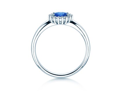 Verlobungsring Windsor Cross in 14K Weißgold mit Saphir 0,60ct und Diamanten 0,12ct