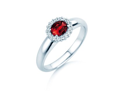 Verlobungsring Windsor Cross in 9K Weißgold mit Rubin 0,60ct und Diamanten 0,12ct