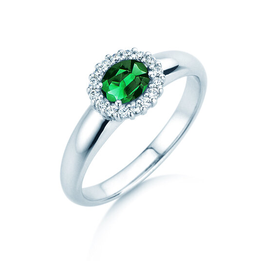 Verlobungsring Windsor Cross in 9K Weißgold mit Smaragd 0,60ct und Diamanten 0,12ct