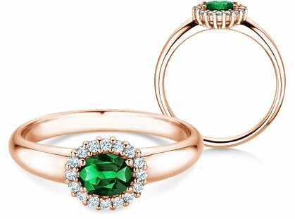 Verlobungsring Windsor Cross in 14K Roségold mit Smaragd 0,60ct und Diamanten 0,12ct