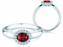 Verlobungsring Windsor Cross in 14K Weißgold mit Rubin 0,60ct und Diamanten 0,12ct