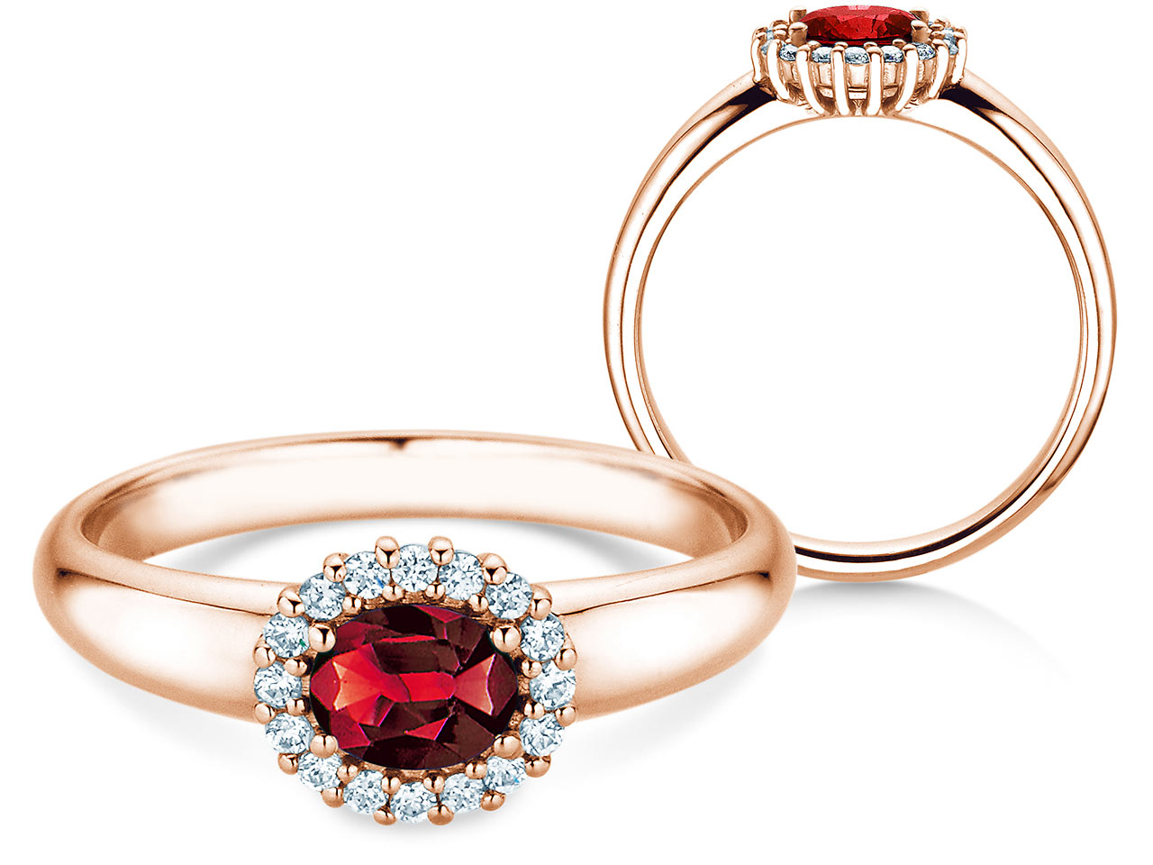 Verlobungsring Windsor Cross in 14K Roségold mit Rubin 0,60ct und
