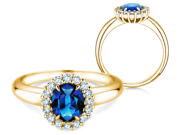 Verlobungsring Windsor Royal in 14K Gelbgold mit Saphir 1,20ct und Diamanten 0,28ct