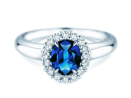 Verlobungsring Windsor Royal in 9K Weißgold mit Saphir 1,20ct und Diamanten 0,28ct