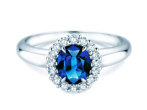 Verlobungsring Windsor Royal in 9K Weißgold mit Saphir 1,20ct und Diamanten 0,28ct