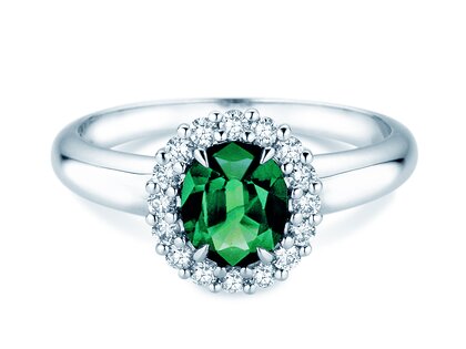 Verlobungsring Windsor Royal in 14K Weißgold mit Smaragd 1,20ct und Diamanten 0,28ct
