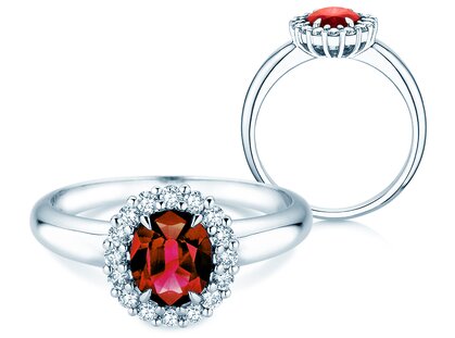 Verlobungsring Windsor Royal in 14K Weißgold mit Rubin 1,20ct und Diamanten 0,28ct