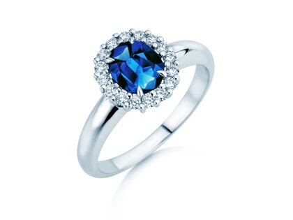 Verlobungsring Windsor Royal in 9K Weißgold mit Saphir 1,20ct und Diamanten 0,28ct