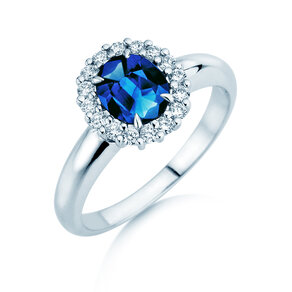 Verlobungsring Windsor Royal in 9K Weißgold mit Saphir 1,20ct und Diamanten 0,28ct