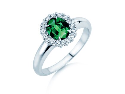 Verlobungsring Windsor Royal in 14K Weißgold mit Smaragd 1,20ct und Diamanten 0,28ct