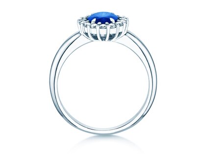 Verlobungsring Windsor Royal in 9K Weißgold mit Saphir 1,20ct und Diamanten 0,28ct
